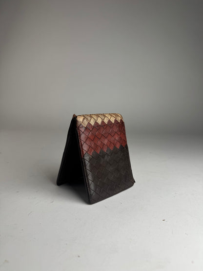 Vintage Bottega Veneta Intrecciato Leather Wallet Beige Red Brown Flapable