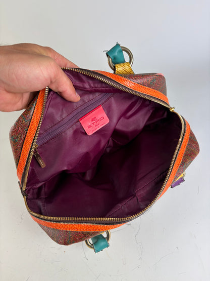 Vintage Etro Paisley Print Satchel Bag Burgundy Orange