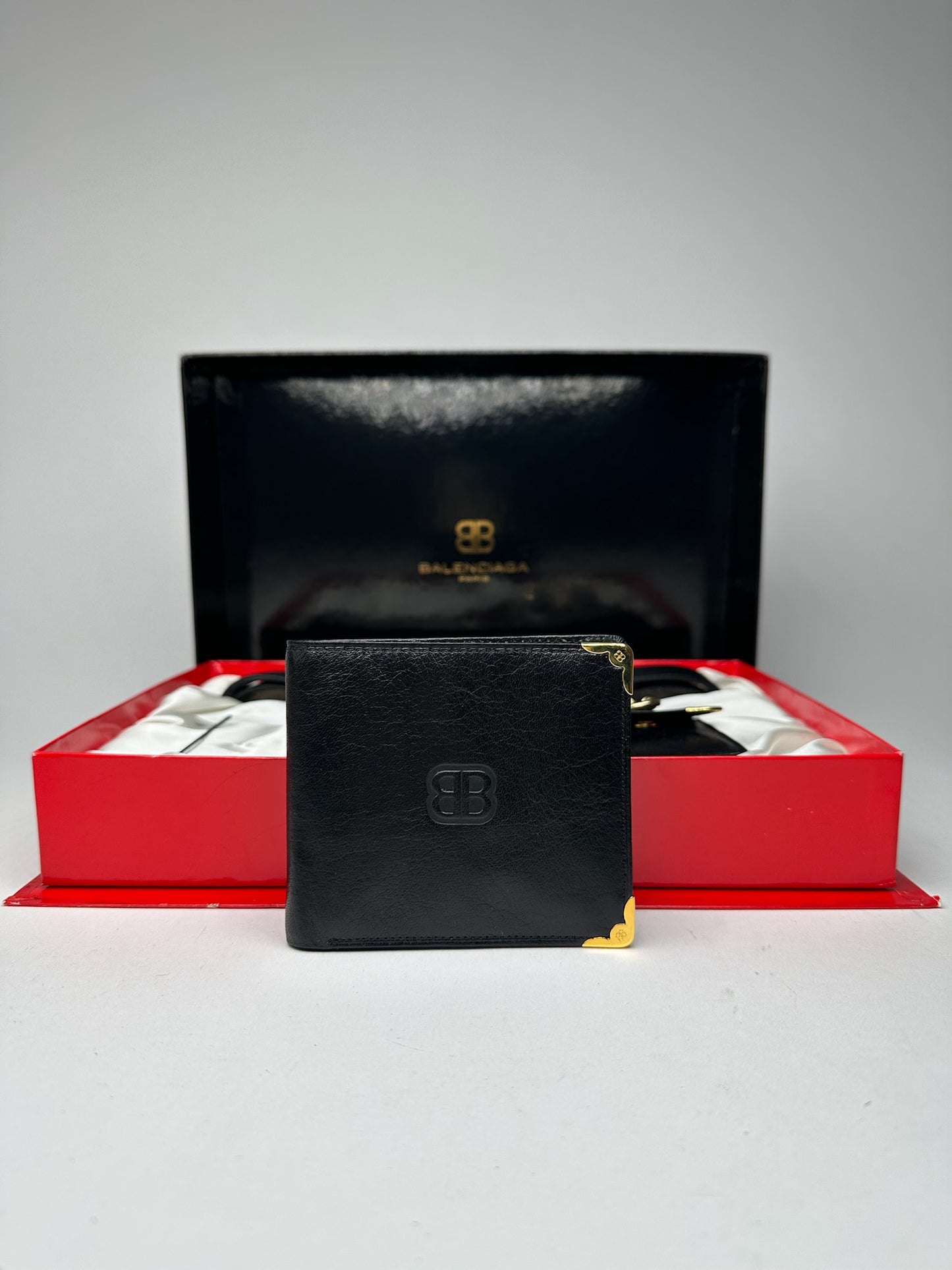 Vintage Balenciaga Leather Belt, wallet & card Holder set Black
