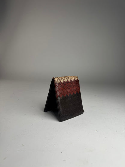 Vintage Bottega Veneta Intrecciato Leather Wallet Beige Red Brown Flapable