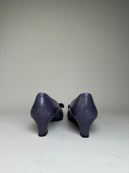 Vintage Chloe Leather Bow Heels Dark Purple Navy EU36.5
