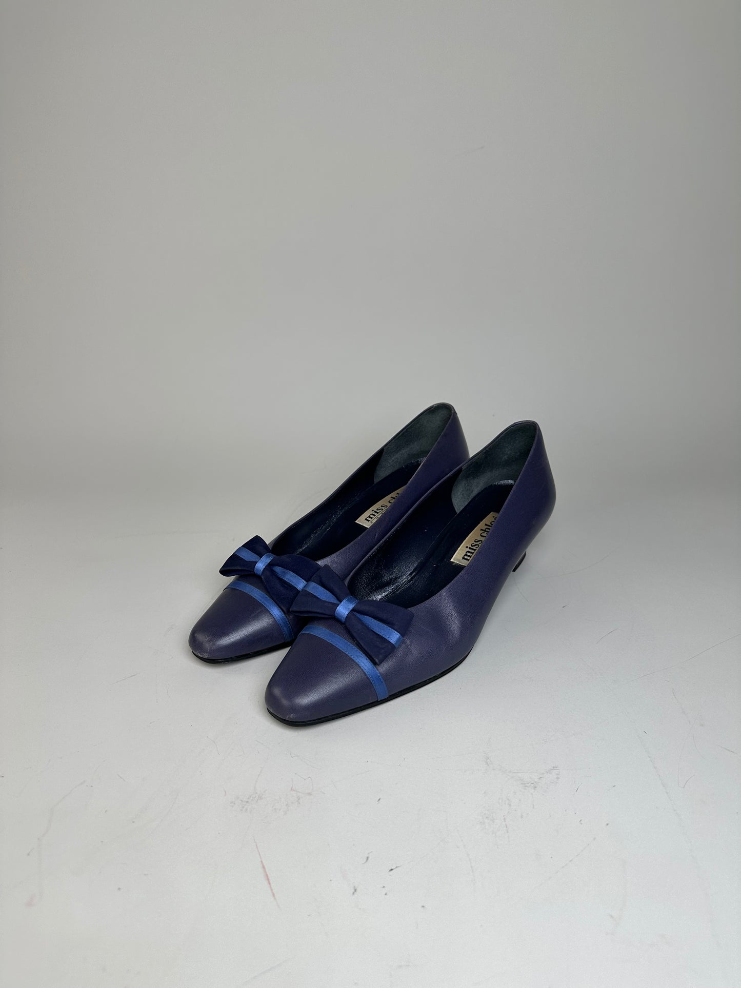 Vintage Chloe Leather Bow Heels Dark Purple Navy EU36.5