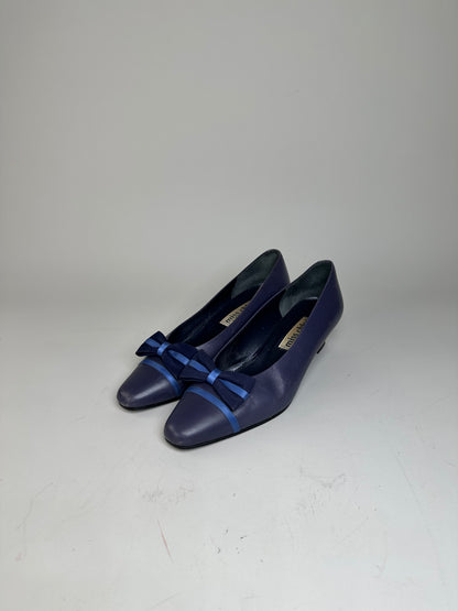 Vintage Chloe Leather Bow Heels Dark Purple Navy EU36.5