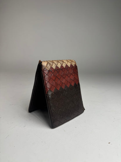 Vintage Bottega Veneta Intrecciato Leather Wallet Beige Red Brown Flapable
