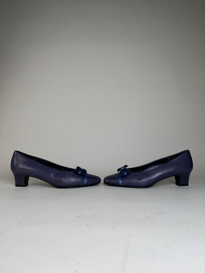 Vintage Chloe Leather Bow Heels Dark Purple Navy EU36.5