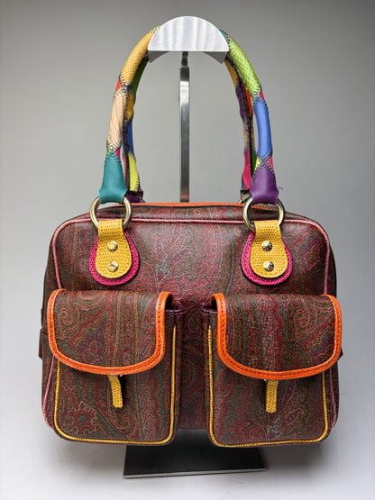 Vintage Etro Paisley Print Satchel Bag Burgundy Orange