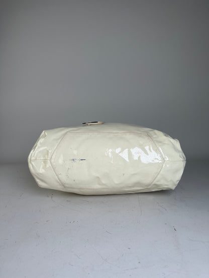 Vintage Ferragamo Patent Leather Handbag Cream Silver