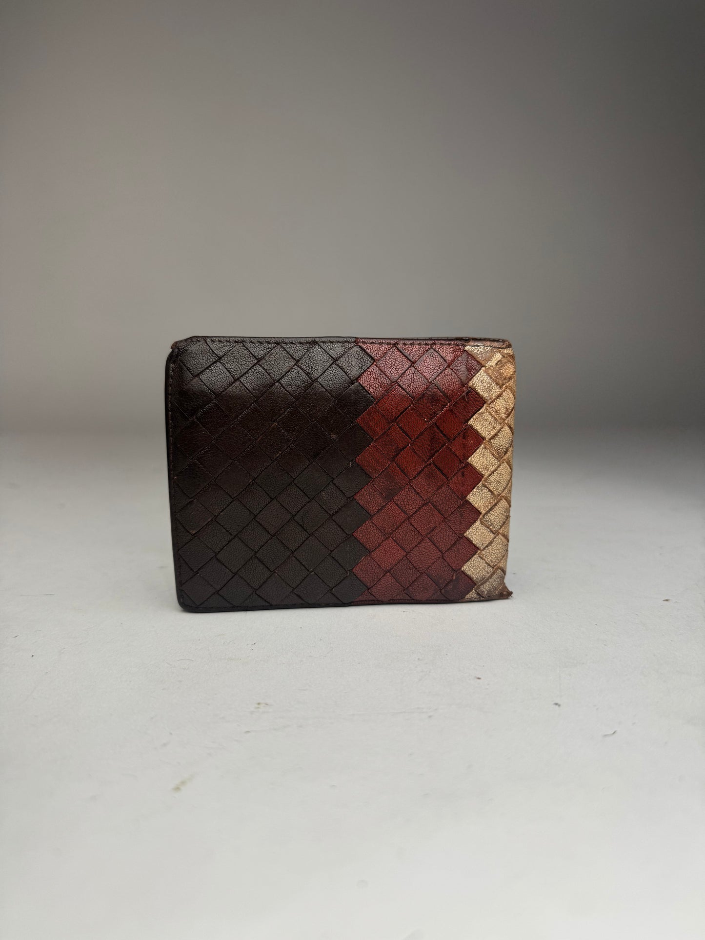 Vintage Bottega Veneta Intrecciato Leather Wallet Beige Red Brown Flapable