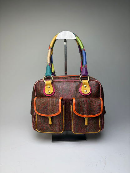 Vintage Etro Paisley Print Satchel Bag Burgundy Orange