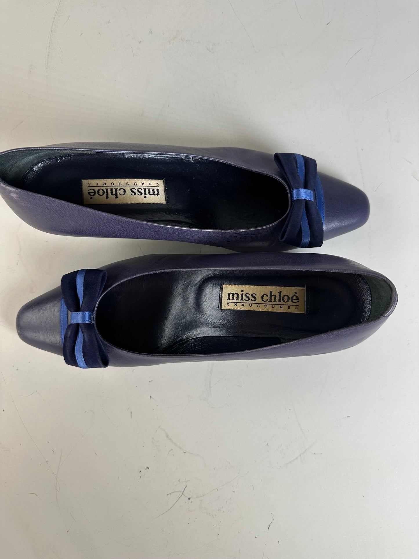 Vintage Chloe Leather Bow Heels Dark Purple Navy EU36.5