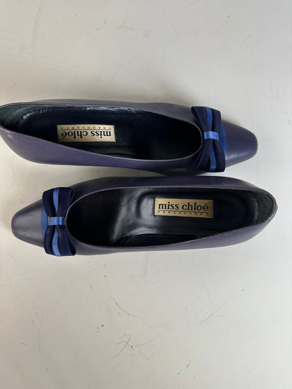 Vintage Chloe Leather Bow Heels Dark Purple Navy EU36.5