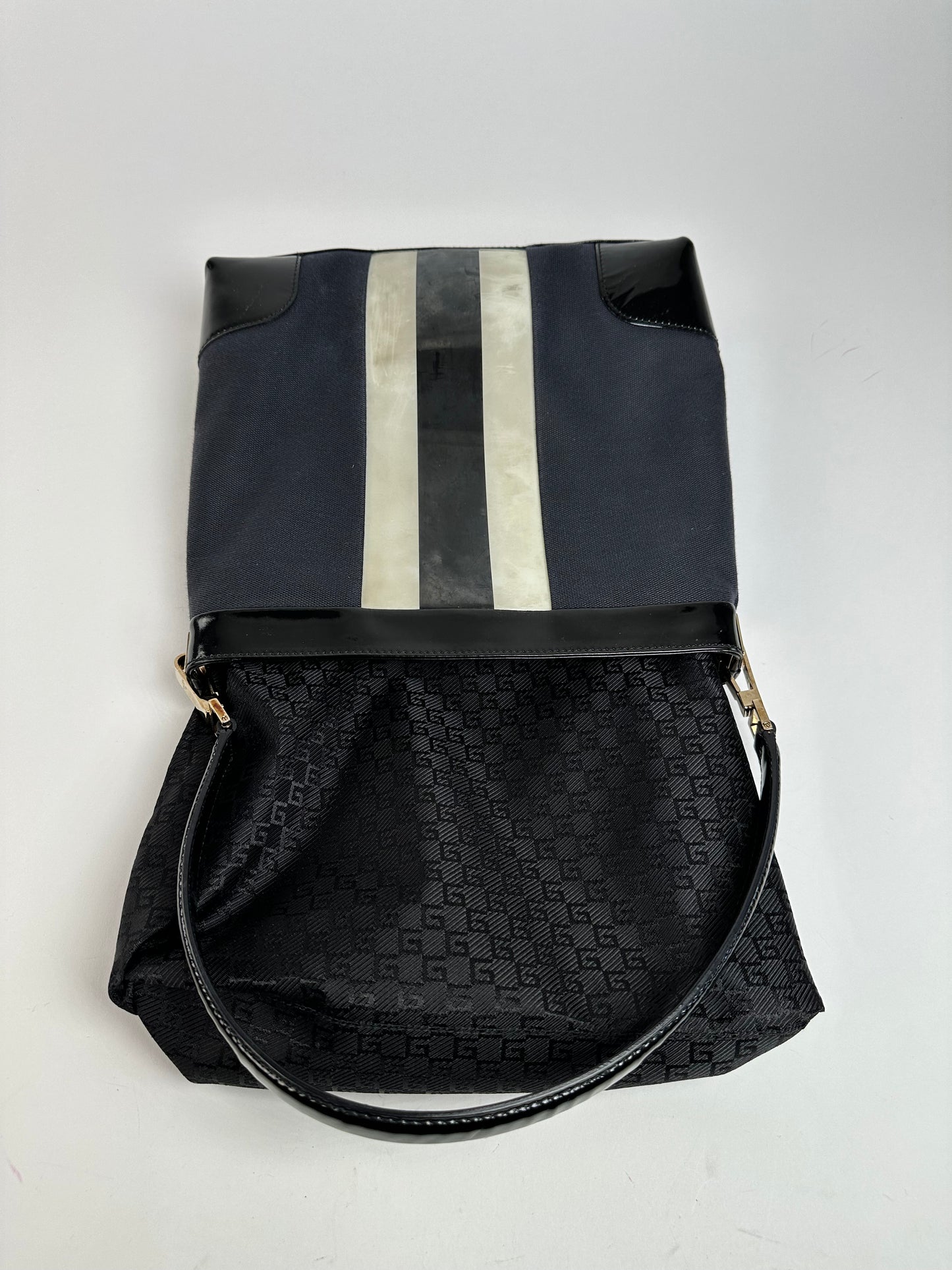 Vintage Gucci Canvas Shoulder Bag Black White