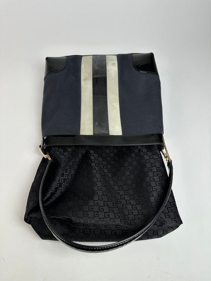 Vintage Gucci Canvas Shoulder Bag Black White