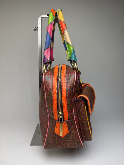 Vintage Etro Paisley Print Satchel Bag Burgundy Orange