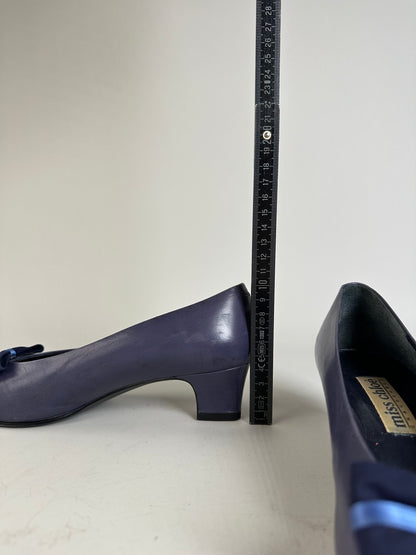 Vintage Chloe Leather Bow Heels Dark Purple Navy EU36.5