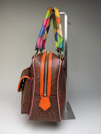 Vintage Etro Paisley Print Satchel Bag Burgundy Orange