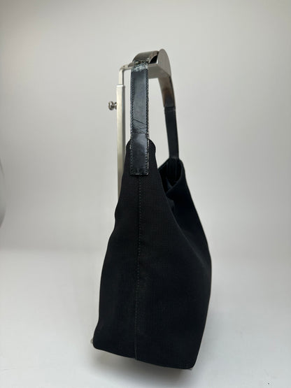 Vintage Gucci Leather Canvas Handbag Black