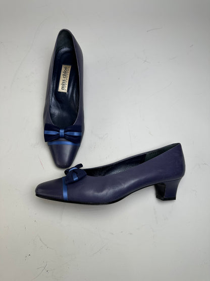 Vintage Chloe Leather Bow Heels Dark Purple Navy EU36.5