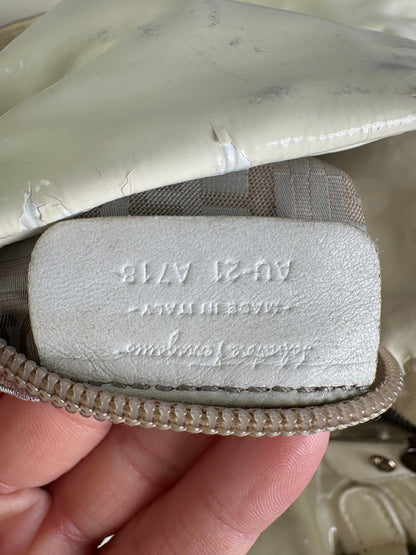 Vintage Ferragamo Patent Leather Handbag Cream Silver