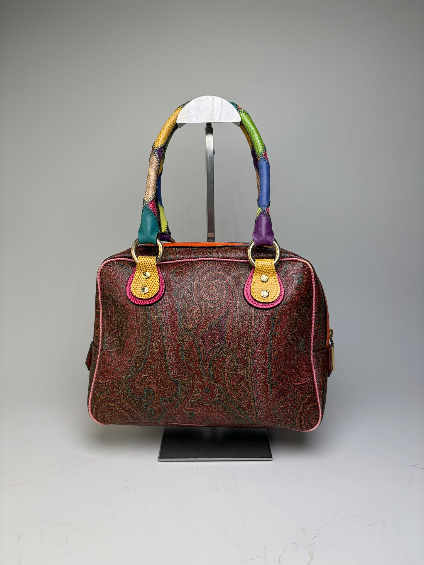 Vintage Etro Paisley Print Satchel Bag Burgundy Orange
