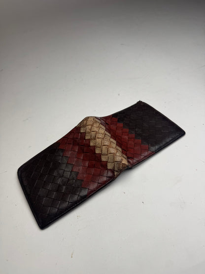 Vintage Bottega Veneta Intrecciato Leather Wallet Beige Red Brown Flapable