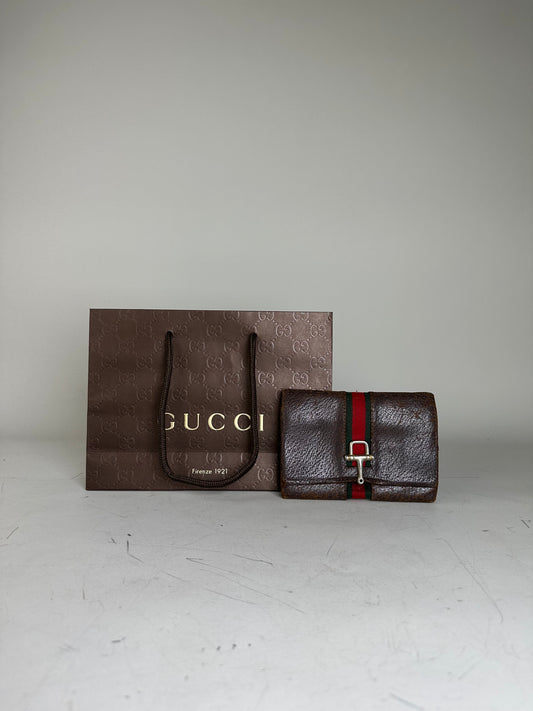 Vintage Gucci Leather Wallet Brown Silver
