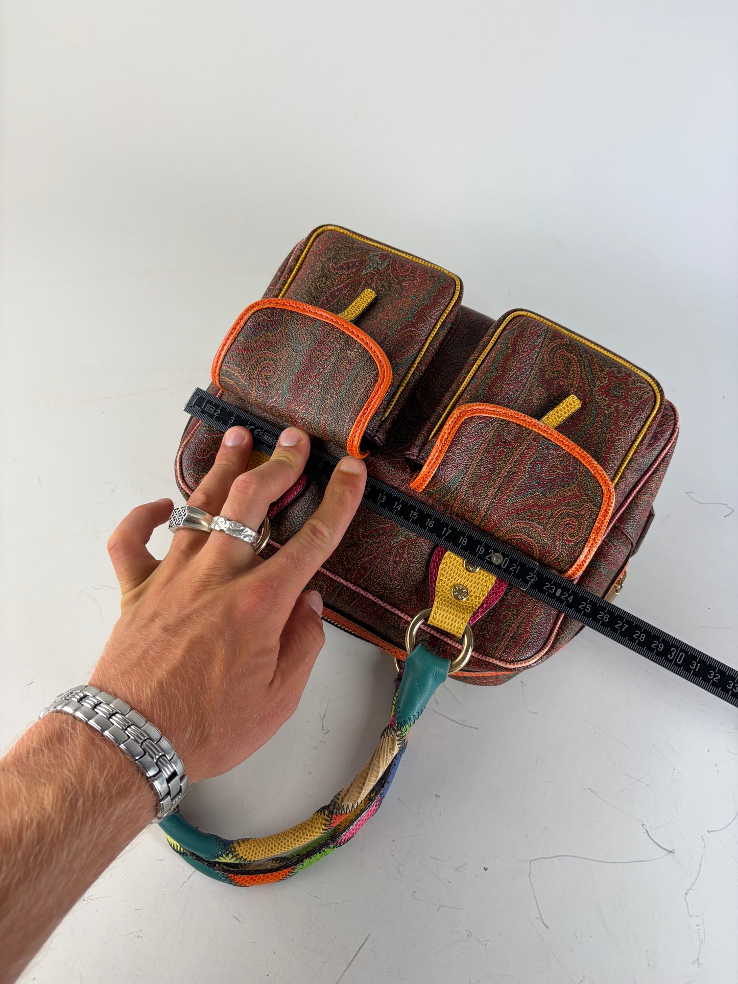 Vintage Etro Paisley Print Satchel Bag Burgundy Orange