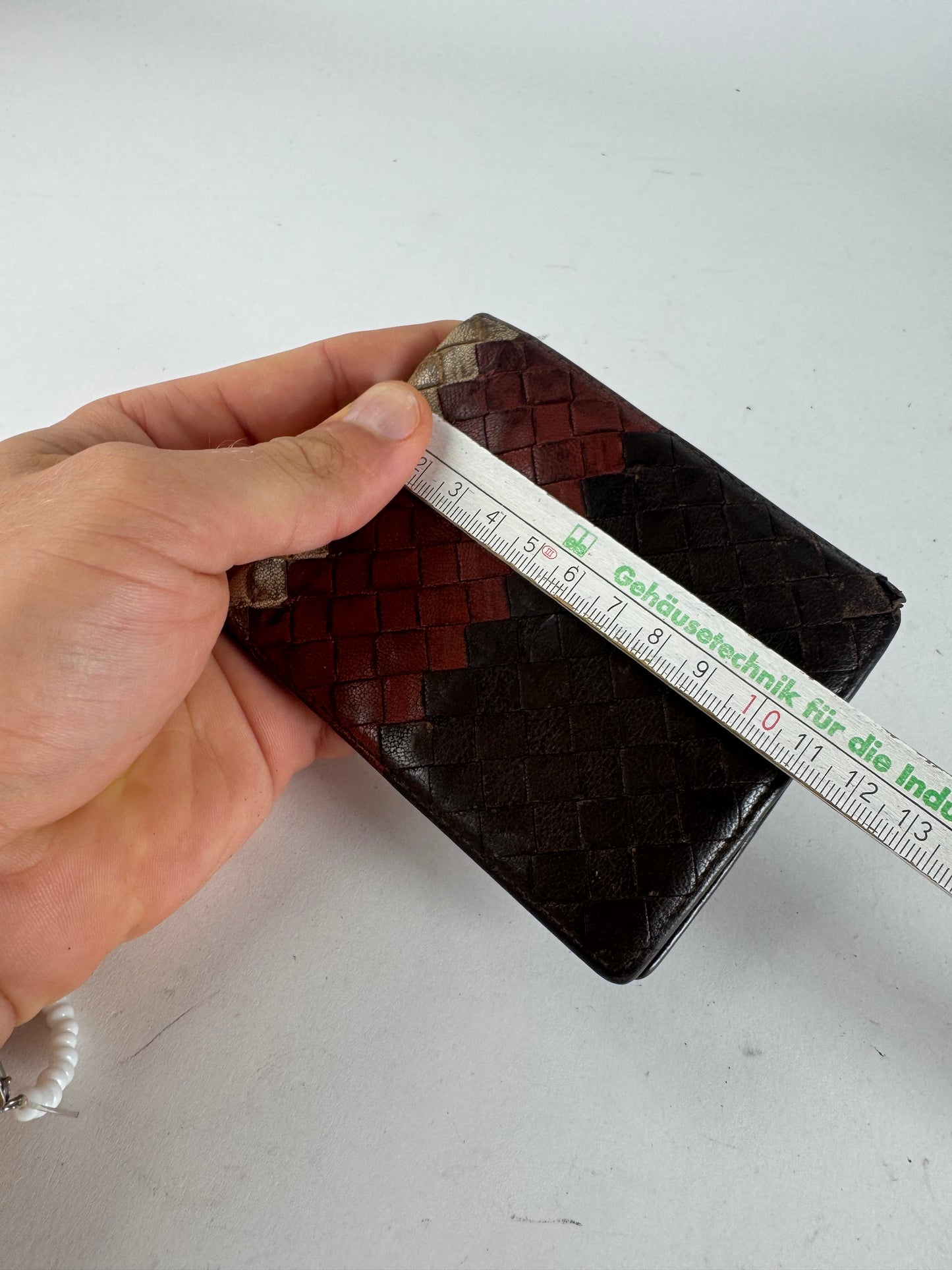 Vintage Bottega Veneta Intrecciato Leather Wallet Beige Red Brown Flapable