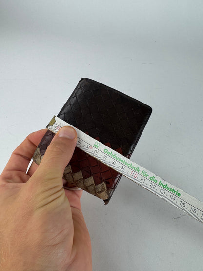 Vintage Bottega Veneta Intrecciato Leather Wallet Beige Red Brown Flapable