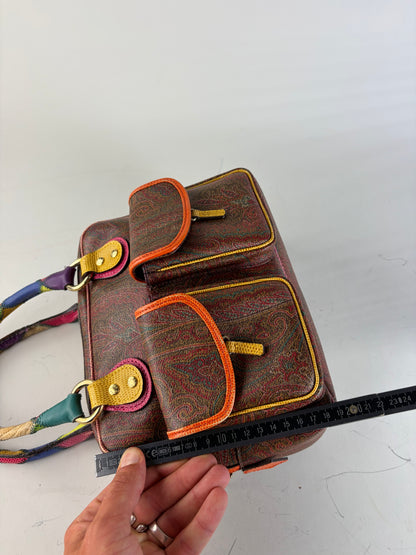 Vintage Etro Paisley Print Satchel Bag Burgundy Orange