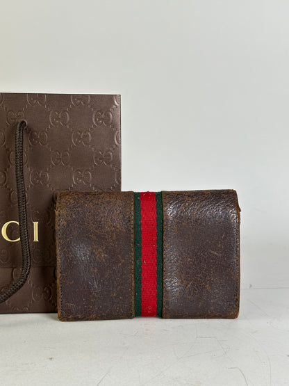 Vintage Gucci Leather Wallet Brown Silver