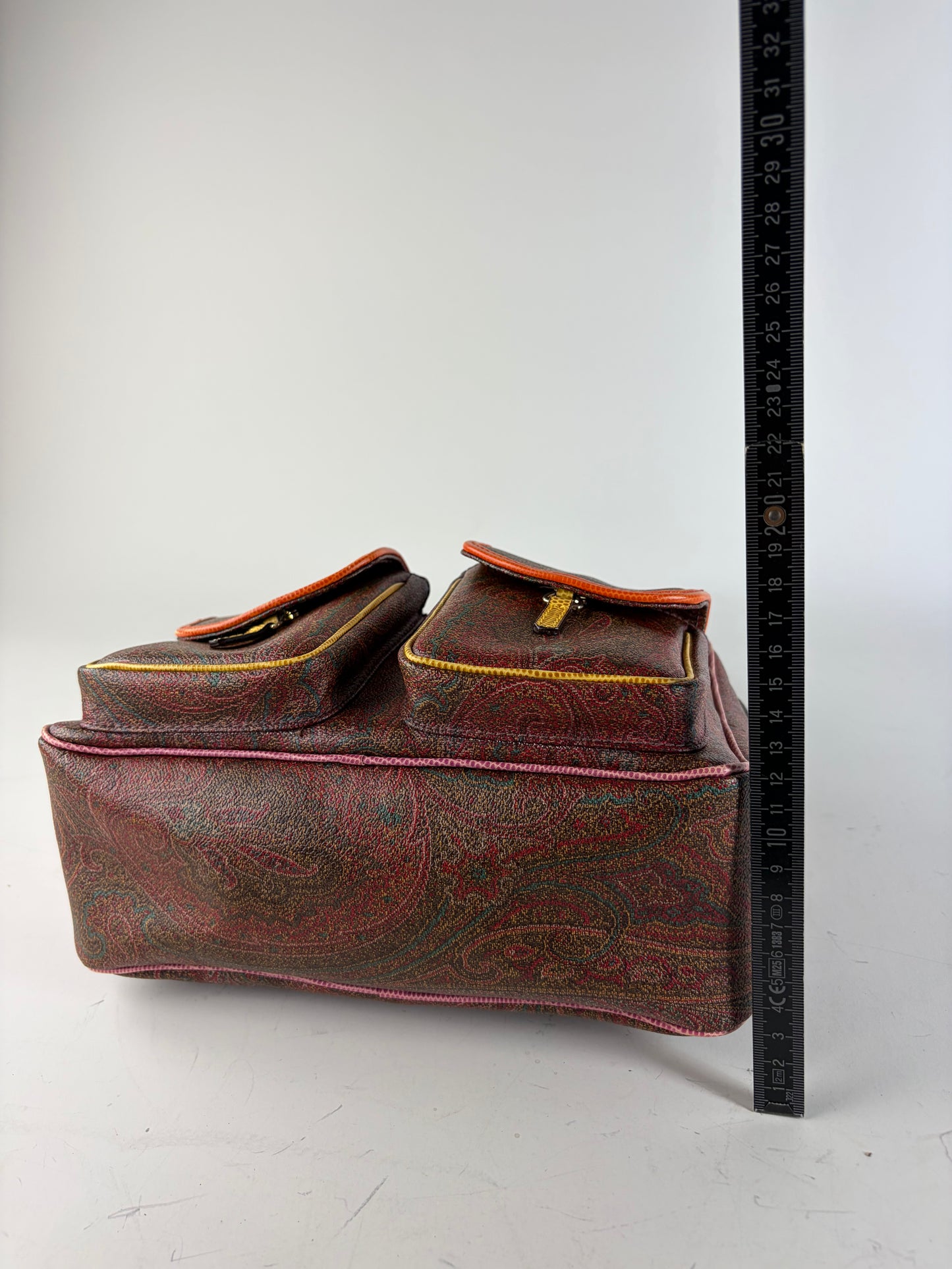 Vintage Etro Paisley Print Satchel Bag Burgundy Orange