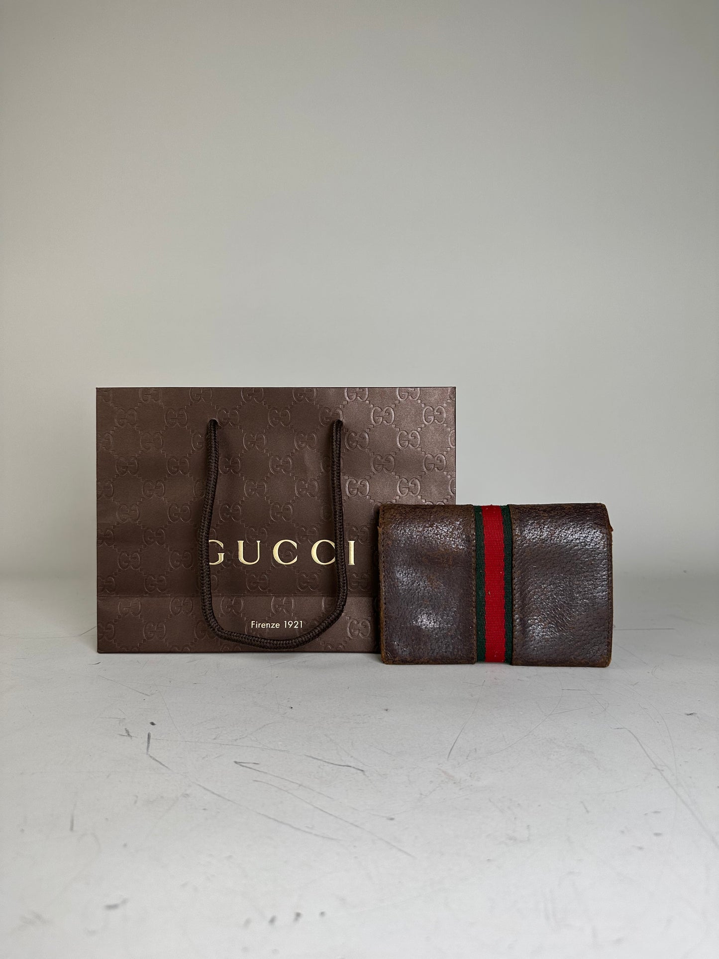 Vintage Gucci Leather Wallet Brown Silver