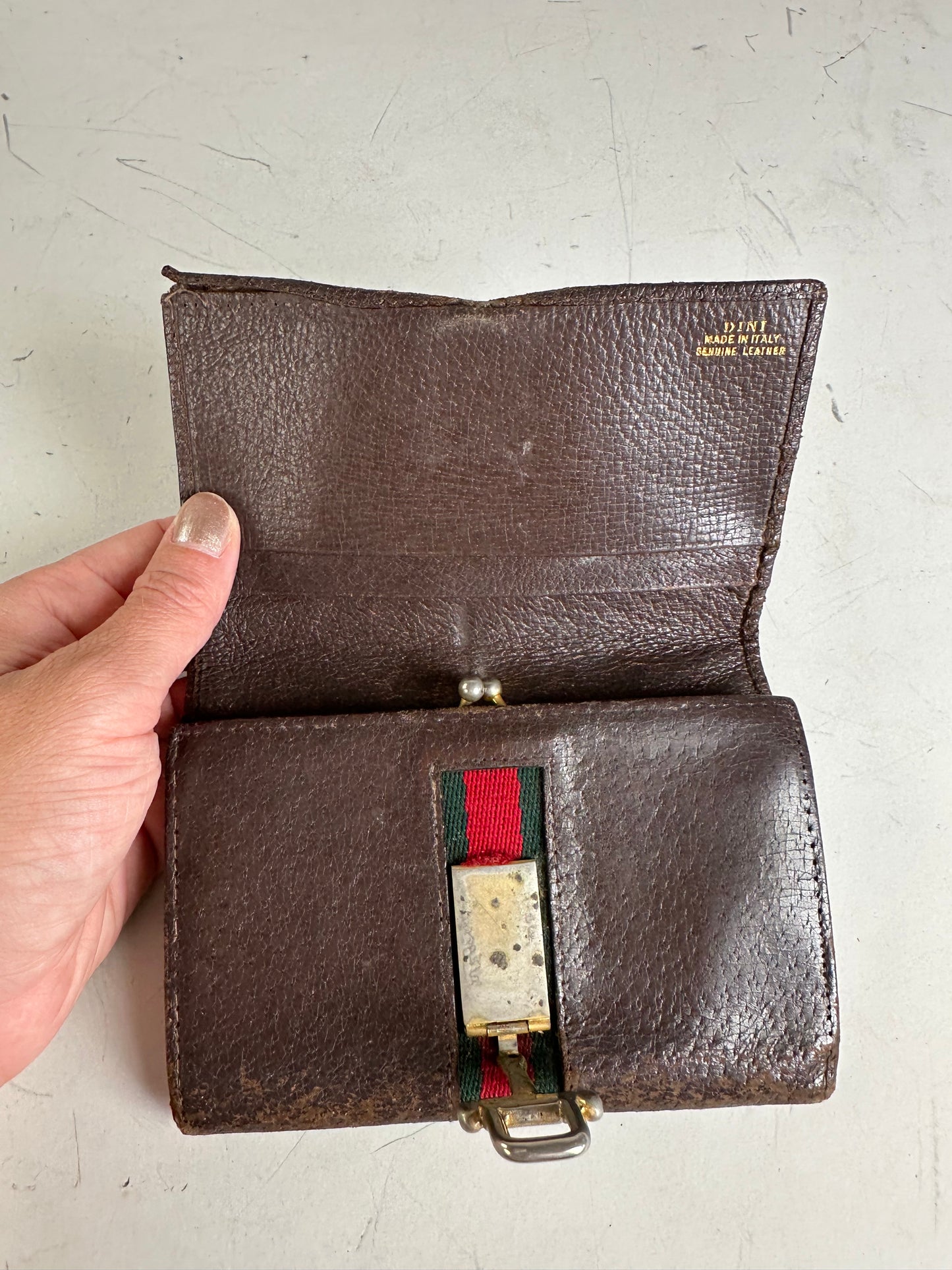 Vintage Gucci Leather Wallet Brown Silver