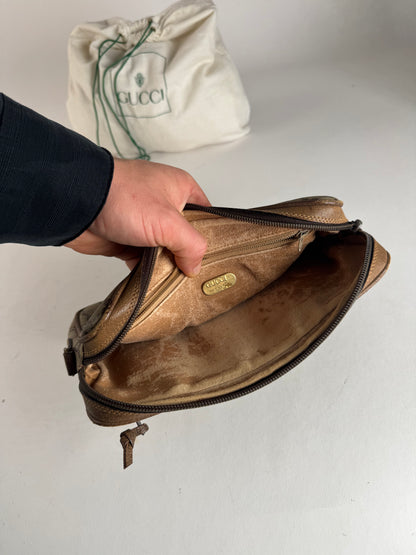 Vintage Gucci Monogram Leather Clutch Grey Brown