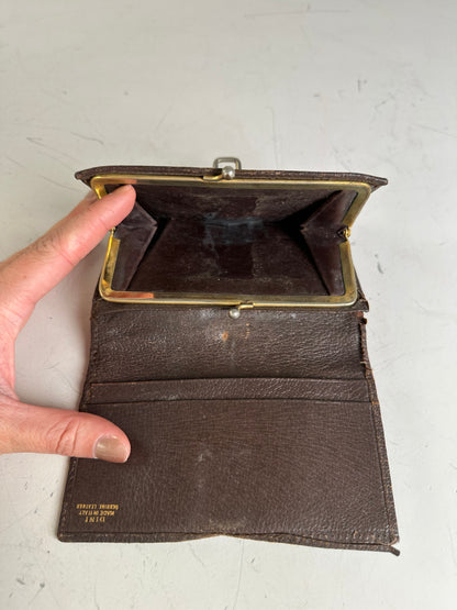 Vintage Gucci Leather Wallet Brown Silver