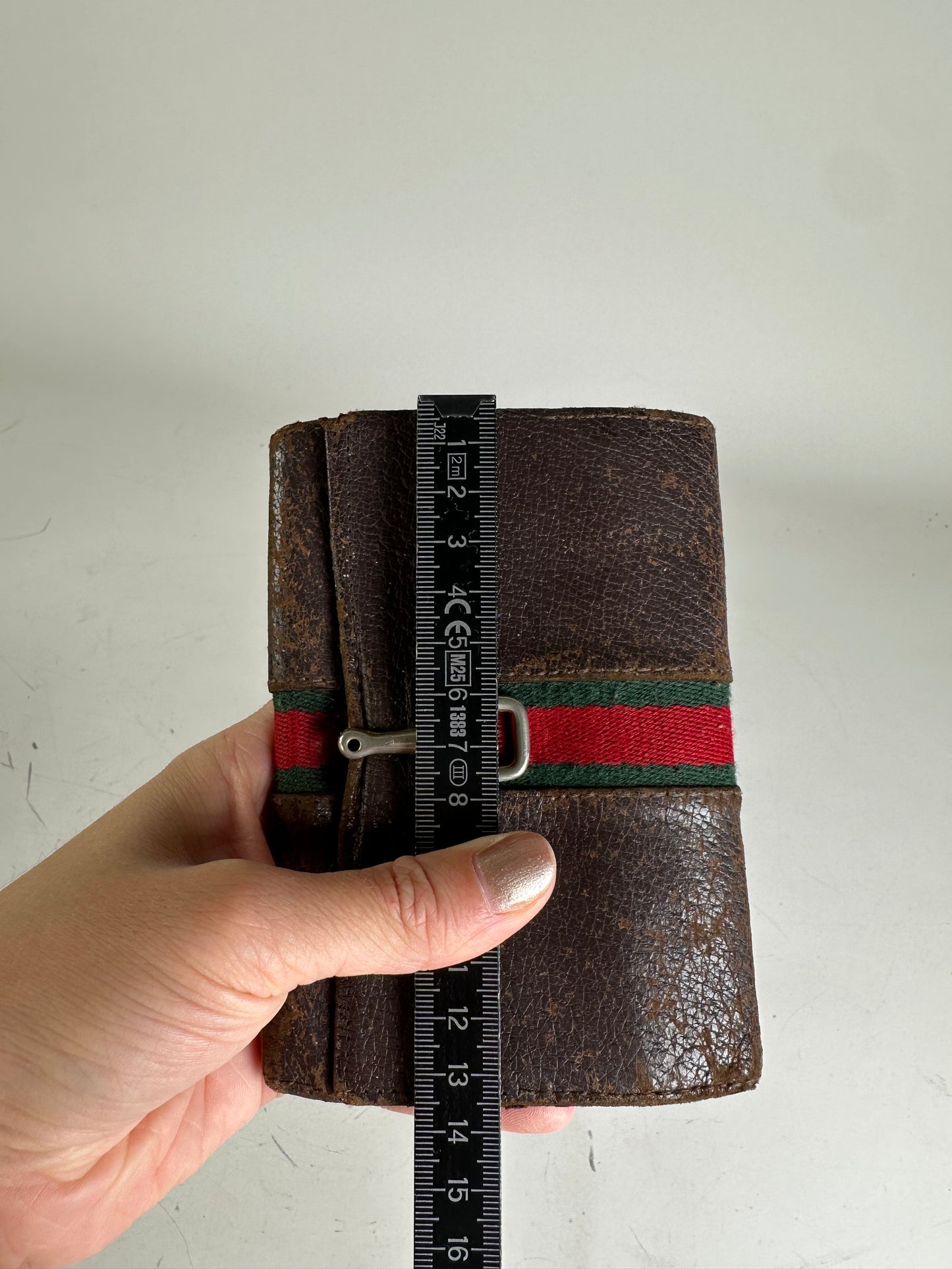 Vintage Gucci Leather Wallet Brown Silver