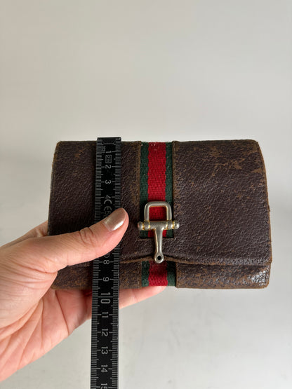 Vintage Gucci Leather Wallet Brown Silver