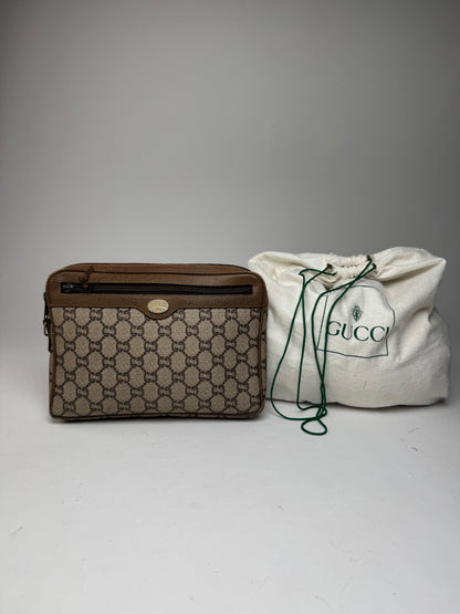 Vintage Gucci Monogram Leather Clutch Grey Brown