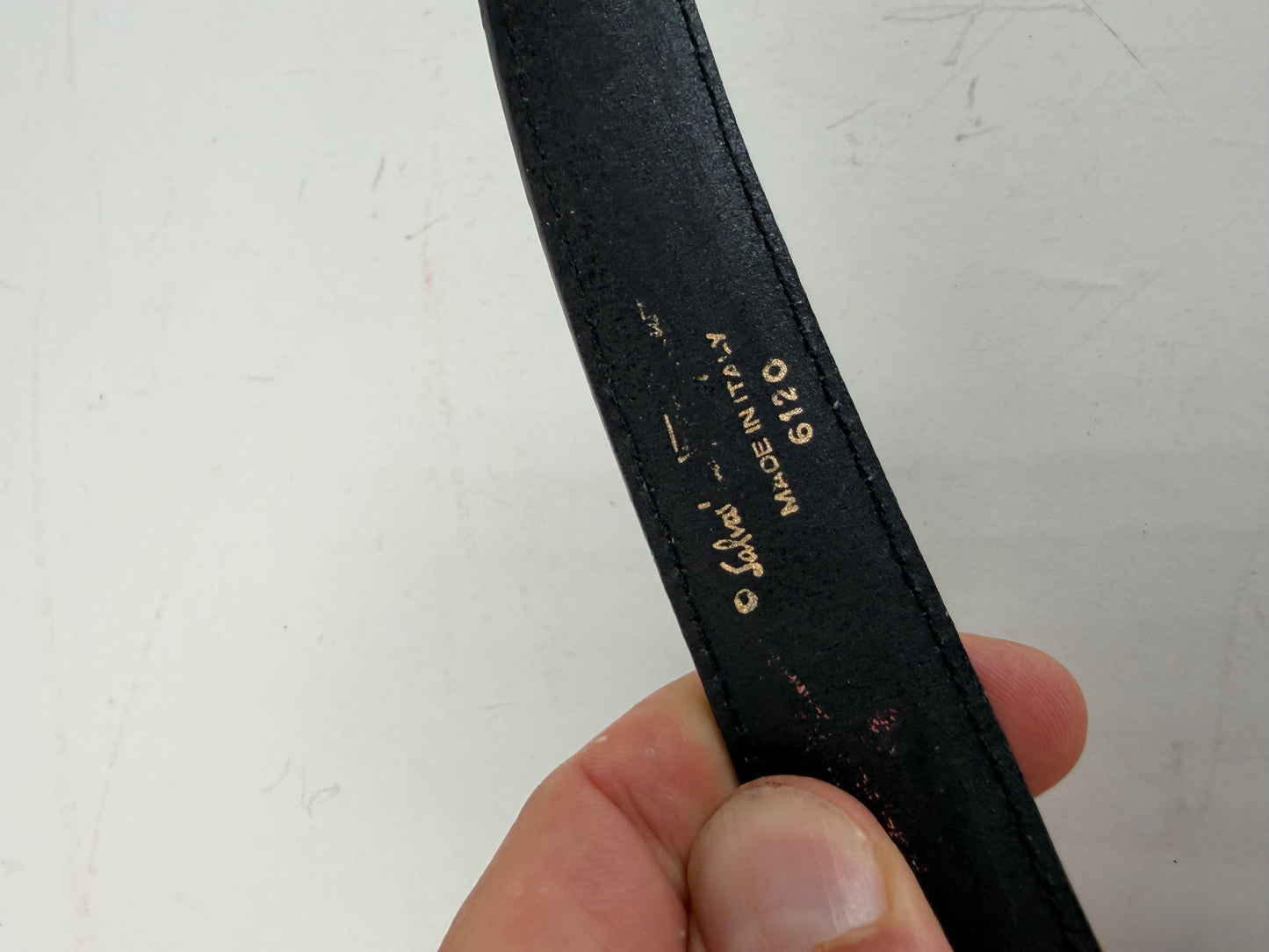Vintage Ferragamo Patent Leather Logo Belt Black Gold