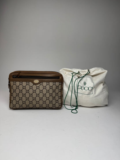 Vintage Gucci Monogram Leather Clutch Grey Brown
