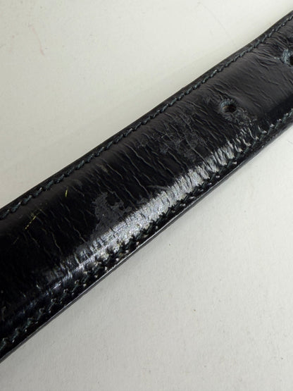 Vintage Ferragamo Patent Leather Logo Belt Black Gold