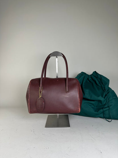 Vintage Cartier Leather Handbag Burgundy Gold-Tone Zip