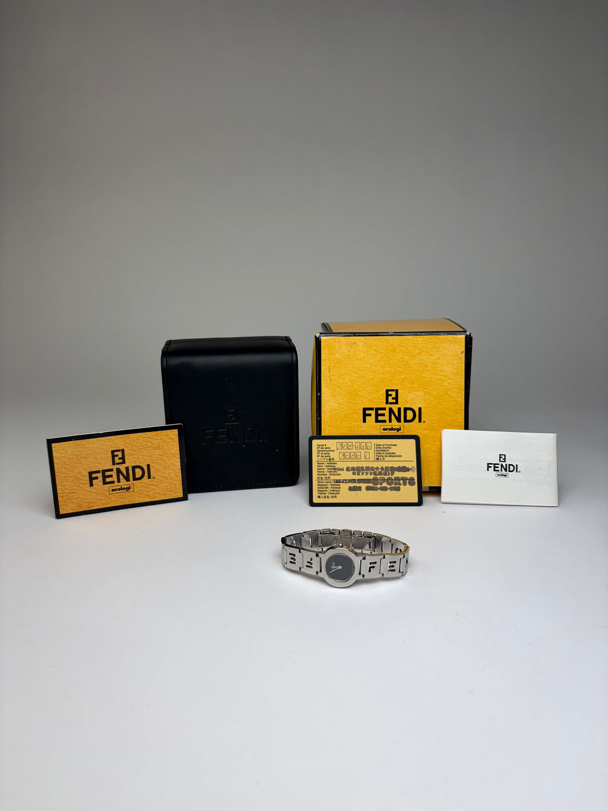 Vintage Fendi Stainless Steel Bracelet Watch c. Mid-1990s Silver Black