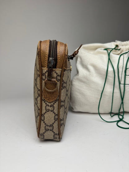 Vintage Gucci Monogram Leather Clutch Grey Brown