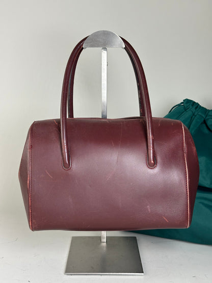 Vintage Cartier Leather Handbag Burgundy Gold-Tone Zip