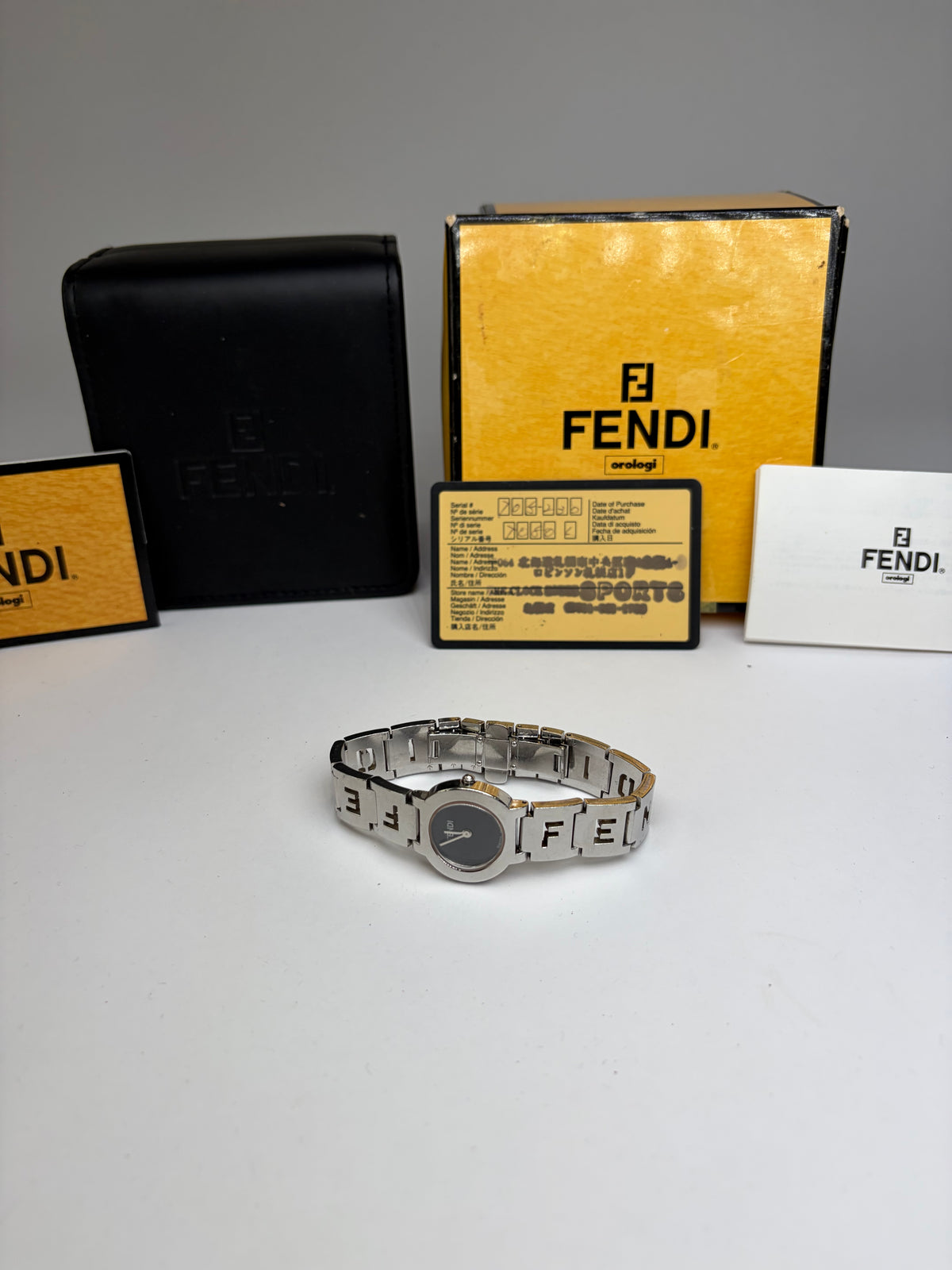 Vintage Fendi Stainless Steel Bracelet Watch c. Mid-1990s Silver Black