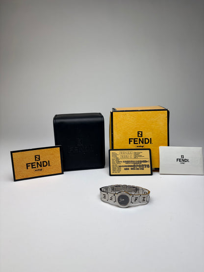 Vintage Fendi Stainless Steel Bracelet Watch c. Mid-1990s Silver Black