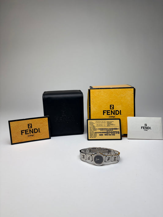Vintage Fendi Stainless Steel Bracelet Watch c. Mid-1990s Silver Black