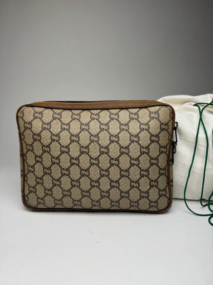 Vintage Gucci Monogram Leather Clutch Grey Brown